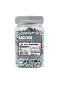 UCAN U-DRILLS® 10-16 x 1/2" Hex Washer Head Zinc Plated, 1000/Jar
