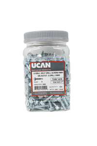 UCAN U-DRILLS® 1/4-14 x 1" Hex Washer Head Zinc Plated, 300/Jar