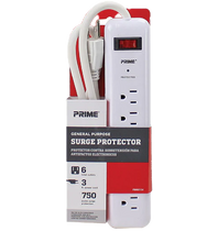 Load image into Gallery viewer, Prime 6 Outlet 3ft Cord White Surge Protector Power Bar