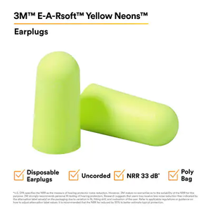 3M E-A-R Soft Yellow Neons™ Uncorded Disposable Earplugs, 200/Box