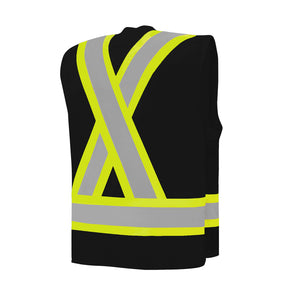 WASIP Deluxe Surveyor Hi-Viz Safety Vest with 17 Pockets, Black
