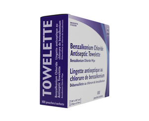 WASIP Benzalkonium Chloride Antiseptic Towelettes, 100 Pouches