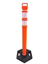 Load image into Gallery viewer, 49“ Traffic Delineator (2) 4” Reflective Strips with 10lb Hexagon Base
