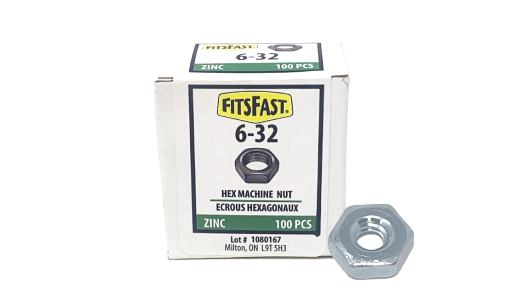 6-32 Hex Machine Nut Zinc - Box of 100