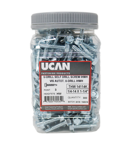 UCAN U-DRILLS® 14-14 x 1" Hex Washer Head Zinc Plated, 300/Jar