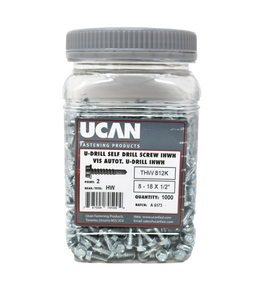 UCAN U-DRILLS® 8-18 X 1/2" Hex Washer Head Zinc Plated, 1000/Jar