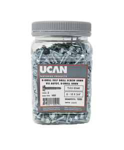 UCAN U-DRILLS® 8-18 x 3/4" Hex Washer Head Zinc Plated, 1000/Jar