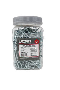 UCAN U-DRILLS® 8-18 x 1-1/2" Hex Washer Head Zinc Plated, 500/Jar