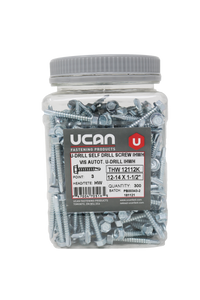 UCAN U-DRILLS® 12-14 x 1/2" Hex Washer Head Zinc Plated, 300/Jar