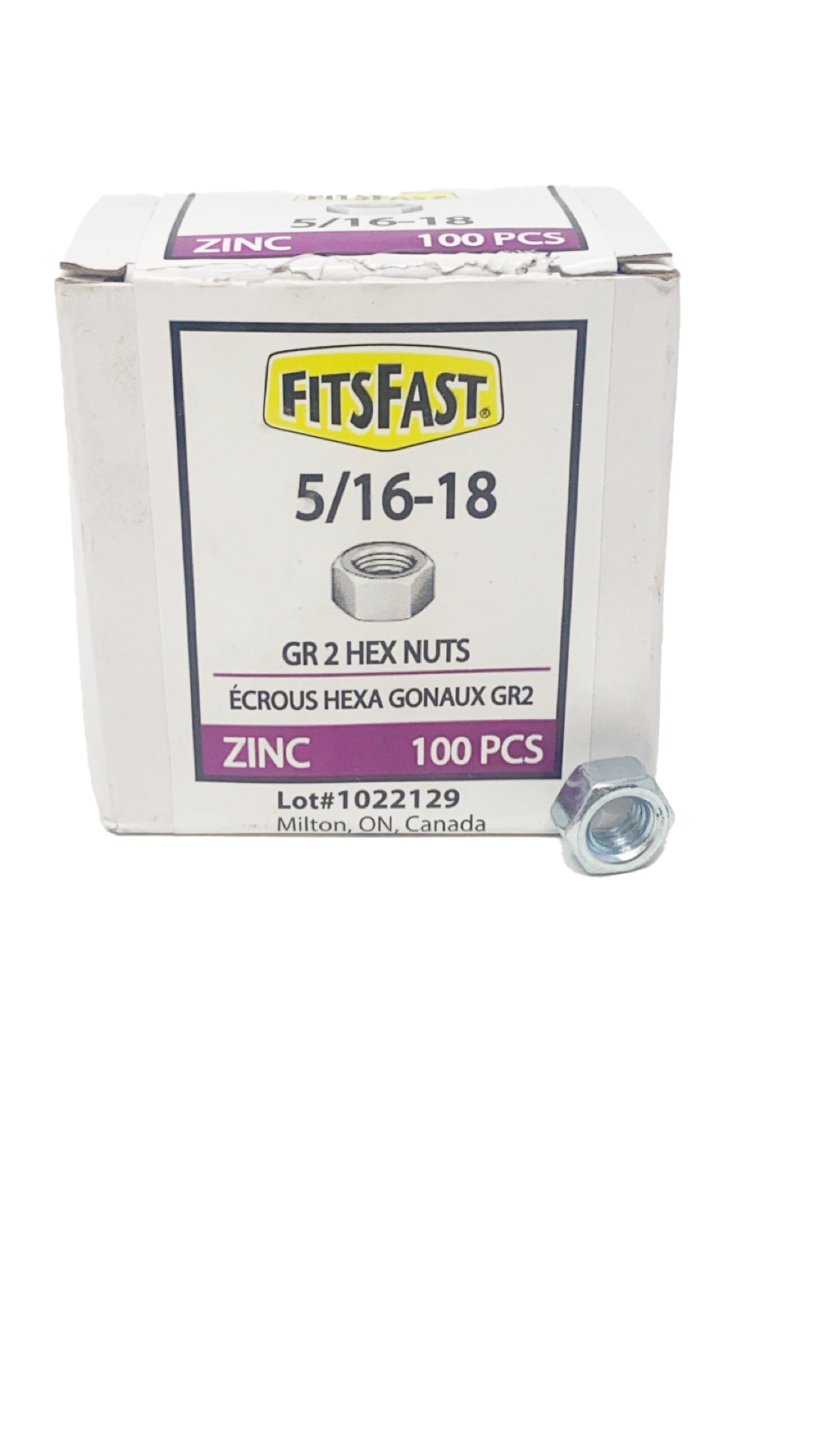 5/16-18 GR2 Hex Nut Zinc - Box of 100