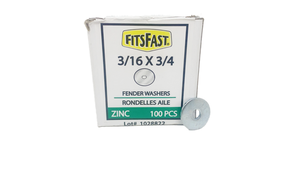 3/16X3/4 OD Fender Washer Zinc - Box of 100