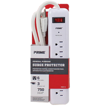 Load image into Gallery viewer, Prime 6 Outlet 3ft Cord White Surge Protector Power Bar
