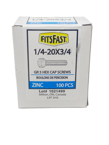 1/4-20X3/4 GR5 Hex Cap Screws Zinc - Box of 100