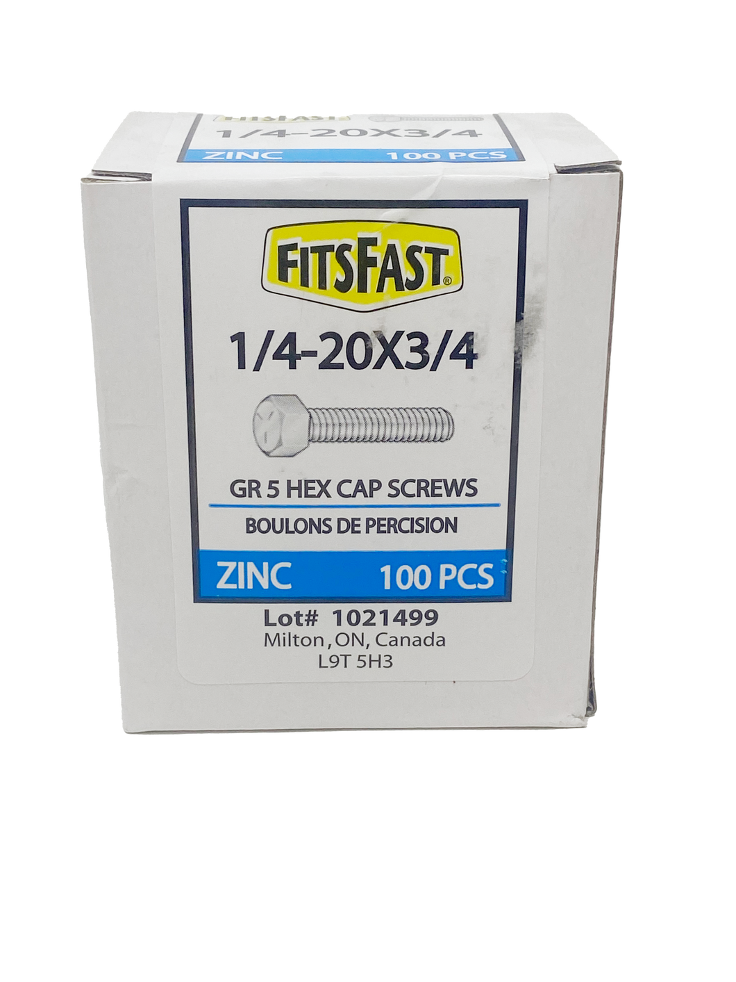 1/4-20X3/4 GR5 Hex Cap Screws Zinc - Box of 100