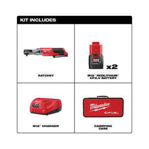 Milwaukee® M12™ FUEL™ 3/8" Ratchet 2 Battery Kit