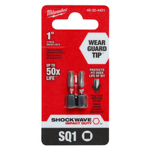Load image into Gallery viewer, Milwaukee® SHOCKWAVE™ Impact Square Bits 1&quot; SQ1, 2 Pack
