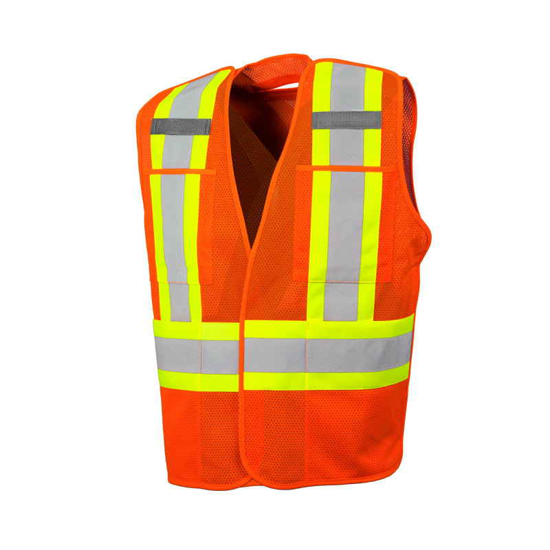 WASIP 5 Point Tearaway Mesh Safety Vest with 4 Pockets Class 2 Level 2, Orange
