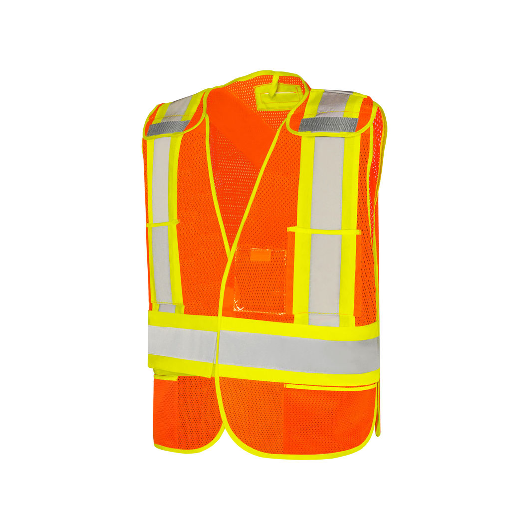 WASIP Universal 5 Point Tearaway Mesh Safety Vest with 5 Pockets, Orange