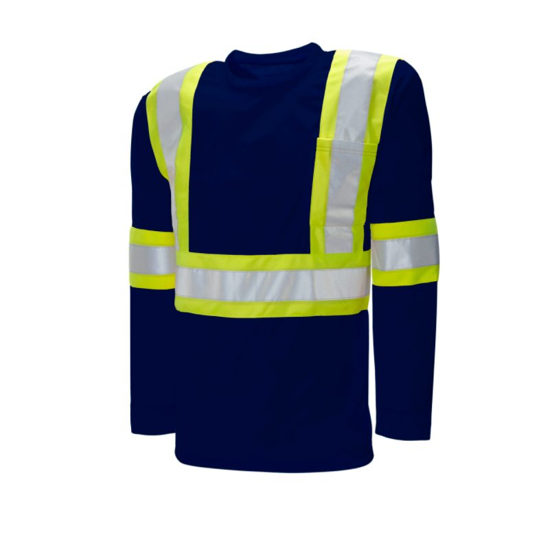 WASIP Long Sleeve Polyester Safety Shirt, Navy Blue