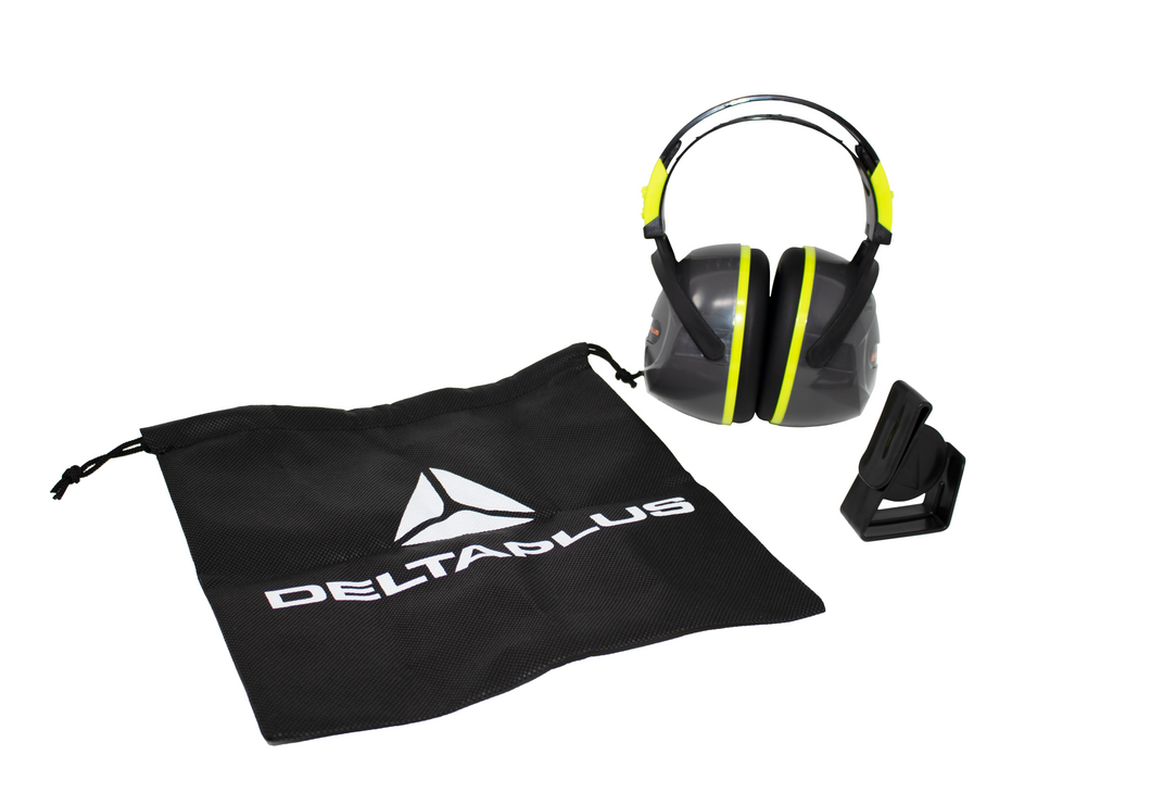 Delta Plus Interlagos Earmuffs Kit, Grey with Fluorescent Yellow