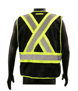 WASIP Universal 5 Point Tearaway Solid Safety Traffic Vest with Five Pockets, Black