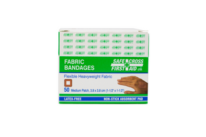 SafeCross First Aid Fabric Bandages, Medium Patch (3.8 x 3.8cm), 50 Pack
