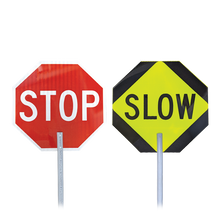 Load image into Gallery viewer, STOP &amp; SLOW Sign with Handle, 18&quot; x 18&quot;
