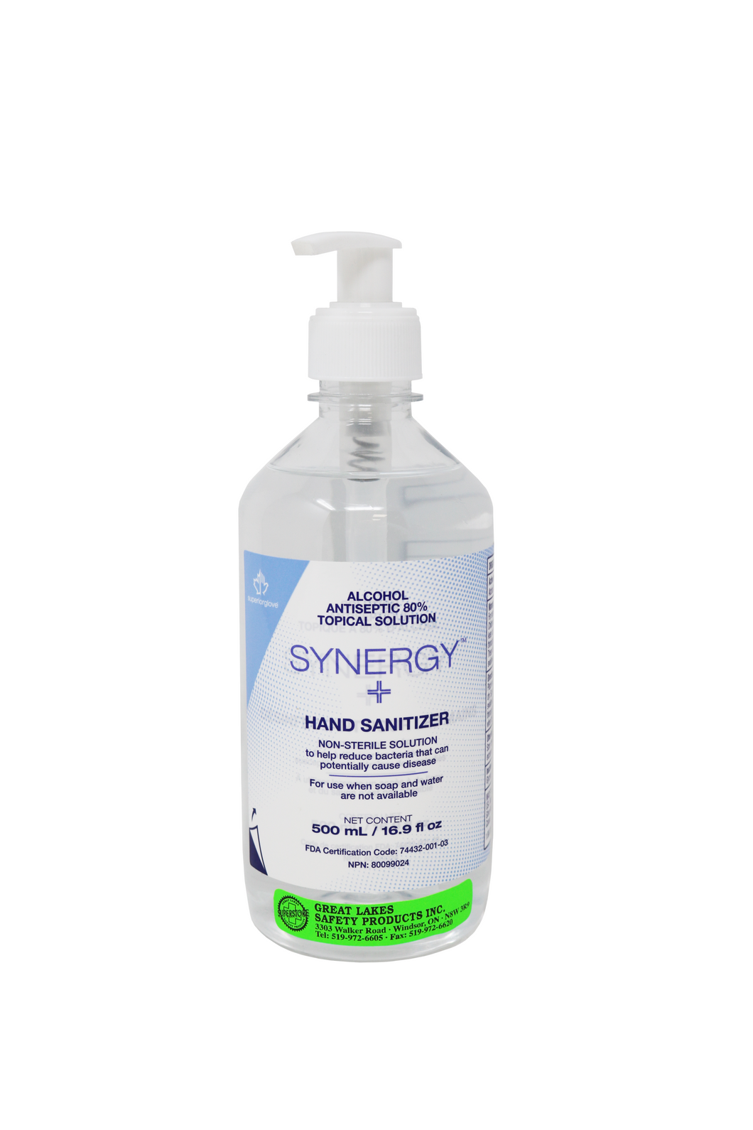 Synergy 80% Alcohol Liquid Hand Sanitizer 500mL Bottle