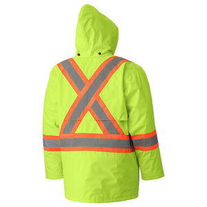 Pioneer Hi-Viz 150D Lightweight Waterproof Safety Jacket with Detachable Hood, Green